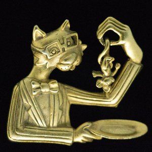 SIGNED AJC CAT in SUIT WITH MOUSE BROOCH - JOCT1